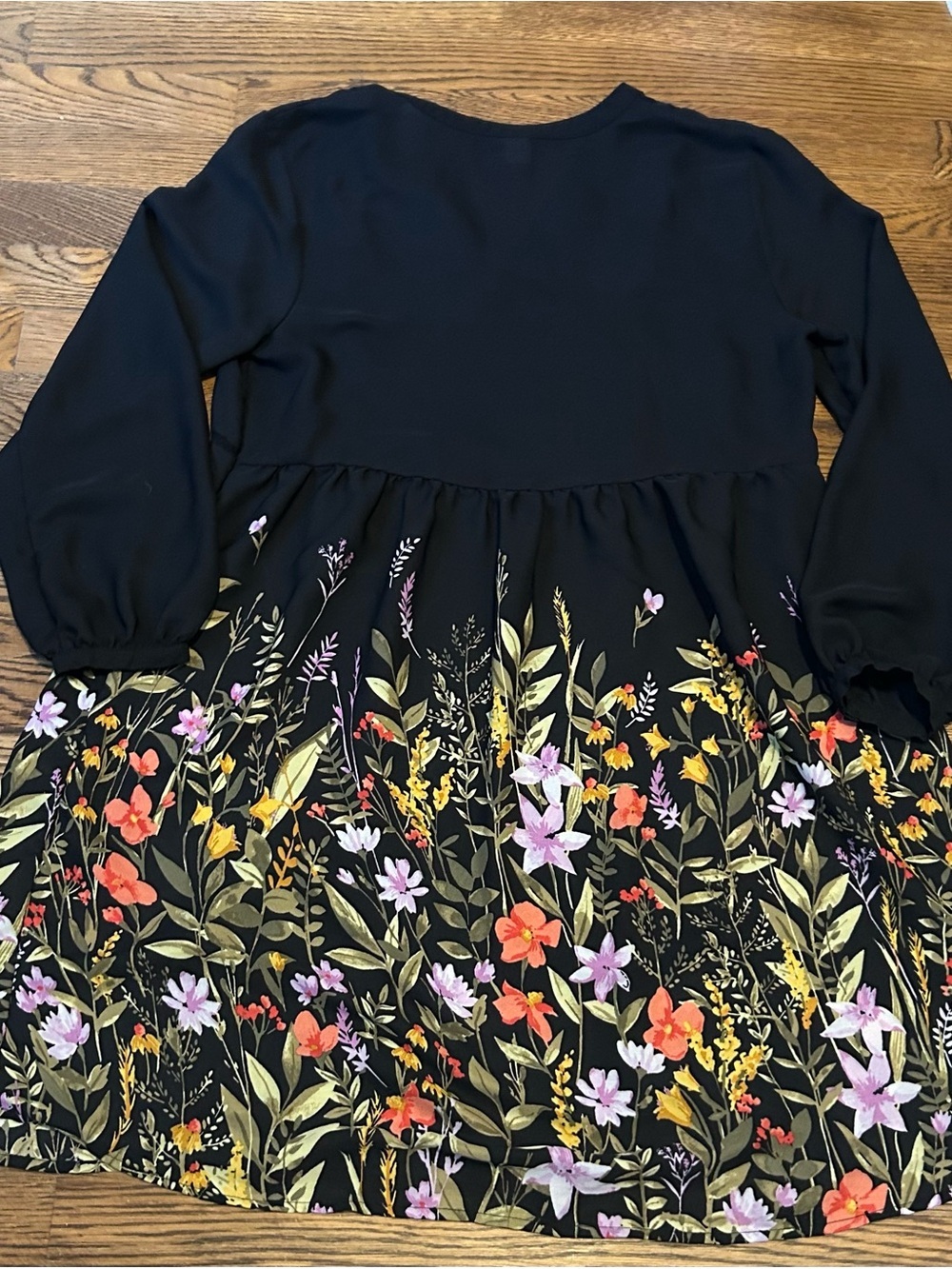 Sheer Black Floral Long Sleeve Swing Dress with Multicolor Blooms to be layered - Picture 7 of 8